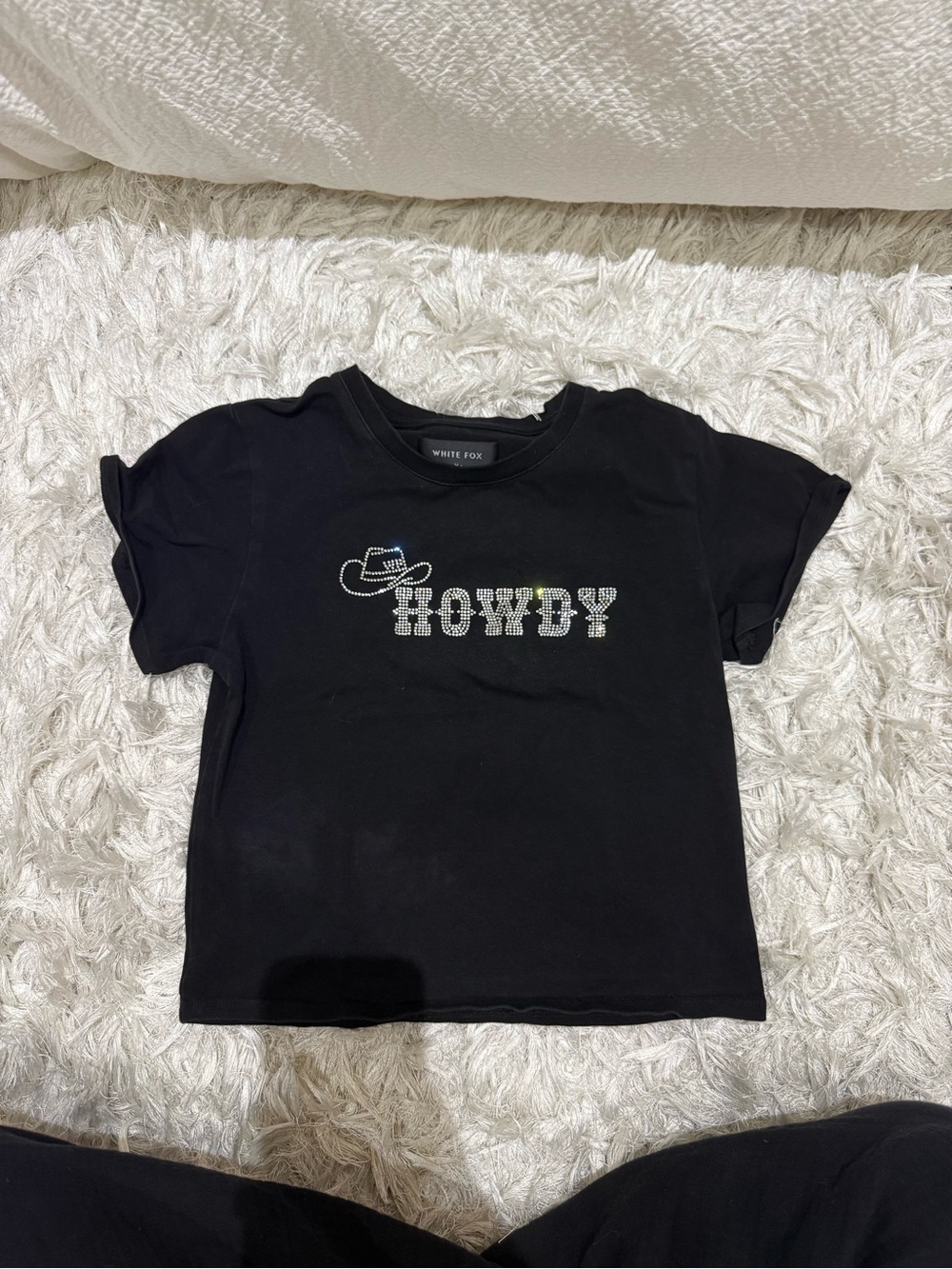 White Fox Boutique Black Rhinestone 'Howdy' Tee